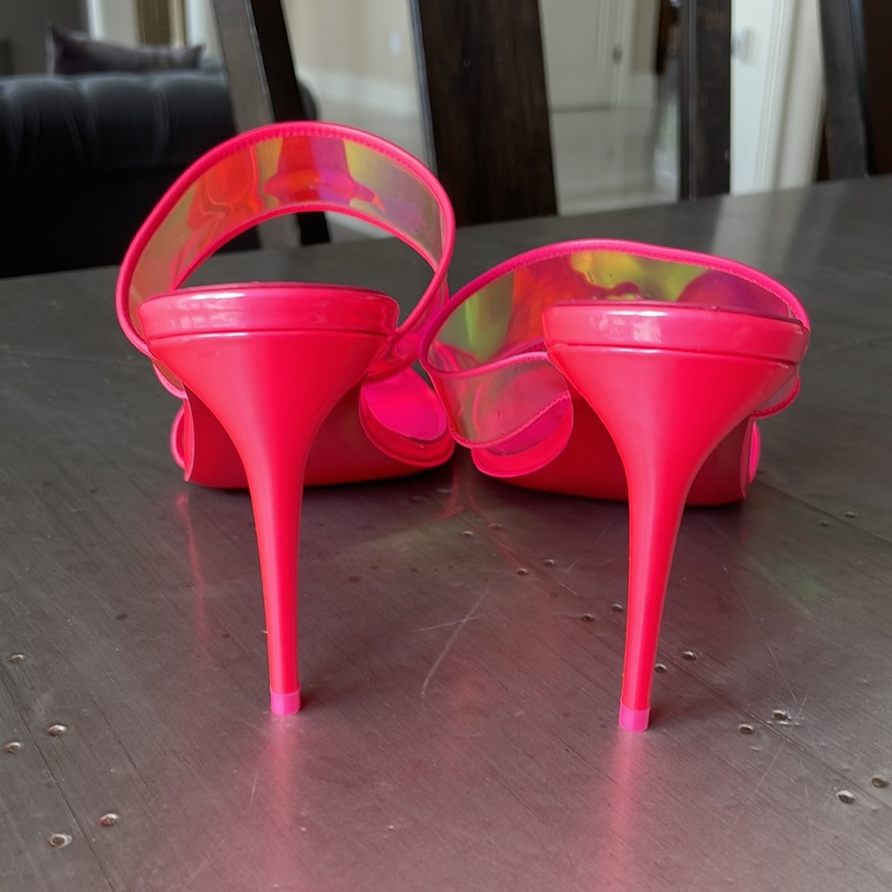 Christian Louboutin just loubi 85mm pink fluo neon pvc sandal stiletto sz 40 - Picture 7 of 13